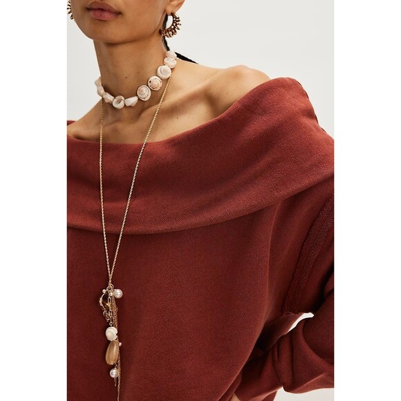 Free People Off Chill Sweatshirt Tunic Top Off Shoulder Longline Fit S 283632 - Picture 3 of 8